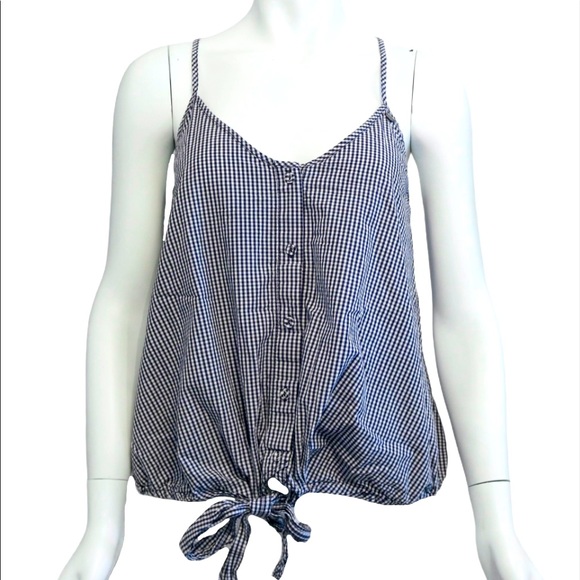 GUESS blue gingham front tie tank top (Size XS) - Picture 2 of 6